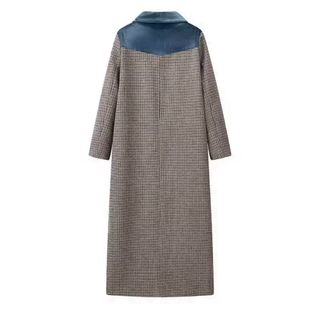 Abrigo cuadros lana y terciopelo mujer