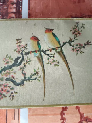 Caja antigua chapa decorada pájaros