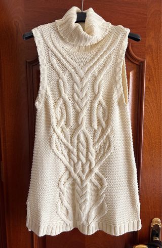 Jersey largo de punto mujer beige
