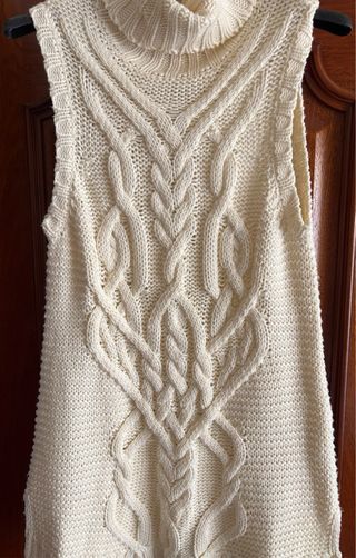 Jersey largo de punto mujer beige