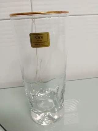 6 Vasos Cristal Borde Oro de Ley