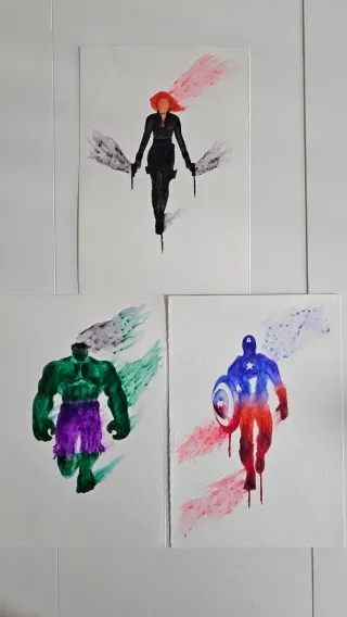 Láminas acuarela Marvel hechas a mano
