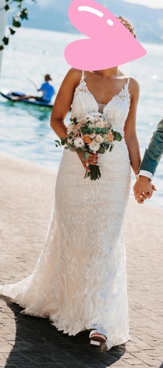 Vestido de Novia Encaje Blanco bordado pedrería