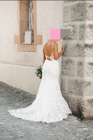 Vestido de Novia Encaje Blanco bordado pedrería