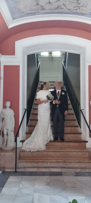Vestido de Novia Encaje Blanco bordado pedrería