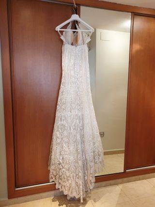 Vestido de Novia Encaje Blanco bordado pedrería
