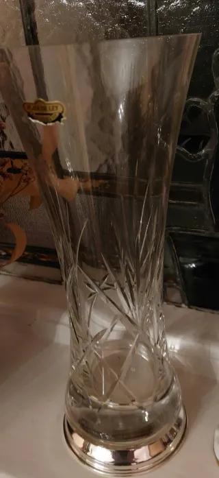 Jarrón Cristal Base Plata Ley