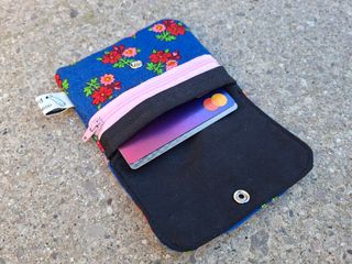 Cartera monedero tarjetero flores azul rosa