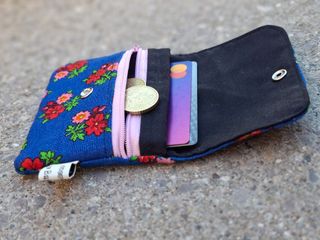 Cartera monedero tarjetero flores azul rosa