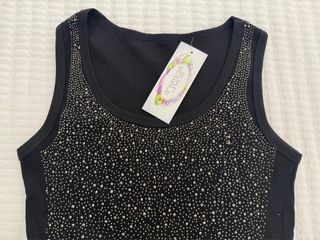 Camiseta tirantes negra con pedrería Talla S