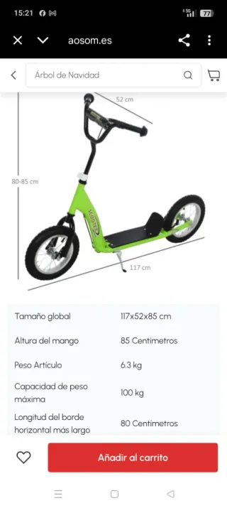 Patinete Scooter Verde , usado tres veces.