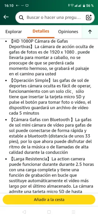 Gafas de Sol con Cámara HD 1080P