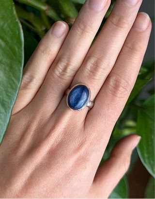Anillo Plata 925 Mineral Cianita Azul