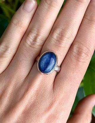 Anillo Plata 925 Mineral Cianita Azul