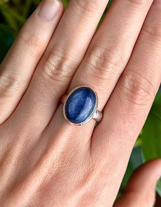 Anillo Plata 925 Mineral Cianita Azul