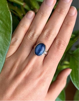 Anillo Plata 925 Mineral Cianita Azul