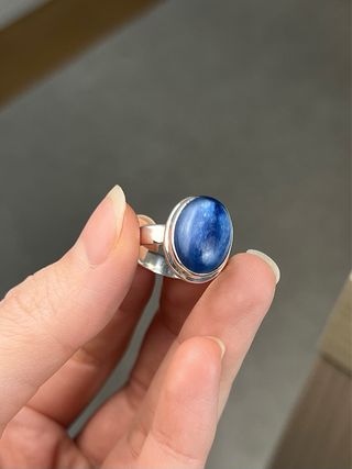 Anillo Mineral Cianita Azul Plata 925