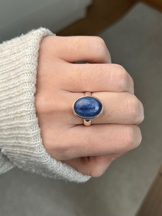 Anillo Mineral Cianita Azul Plata 925