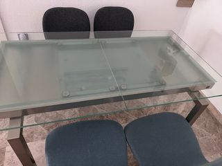 Mesa comedor extensible cristal y metal