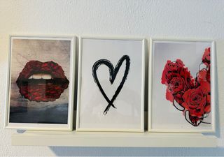 3 Quadri Decorativi Cuore e Labbra