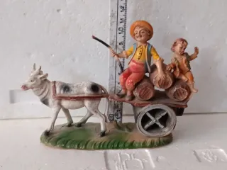Diorama Vintage Presepe Carro con Bambini e Mucca