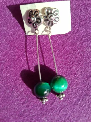 Pendientes Plata Flor Ojo Tigre Verde Suerte