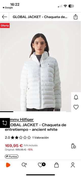Chaqueta Plumas Tommy Hilfiger Blanca Talla XXL