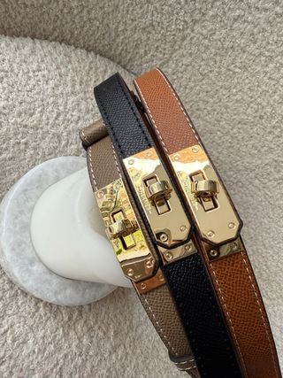 Cinturón Hermès Marrón Hebilla Dorada