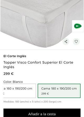 Topper NUEVO Visco Confort El Corte Inglés 1.8mx2m