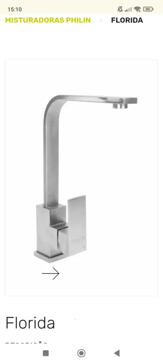 Torneira Cozinha Inox Moderna