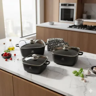 Set 3 Casseruole Quadrate con Coperchio