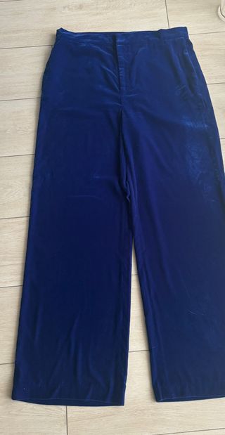 Pantalón Terciopelo Zara Mujer Talla XL Azul