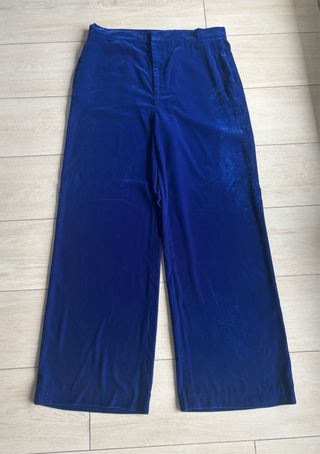 Pantalón Terciopelo Zara Mujer Talla XL Azul