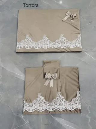 Copri forno Tortora panna o grigio con pizzo e fio