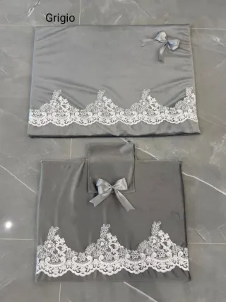 Copri forno Tortora panna o grigio con pizzo e fio