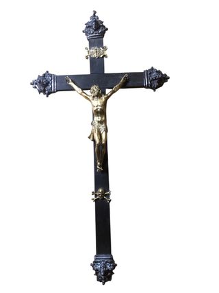 Antico Crocefisso in metallo e legno