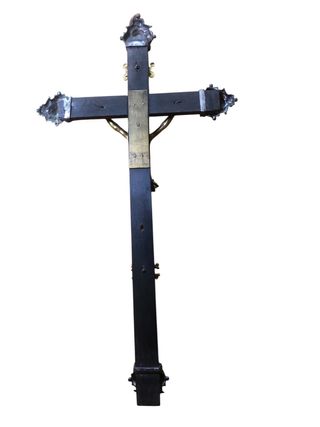 Antico Crocefisso in metallo e legno