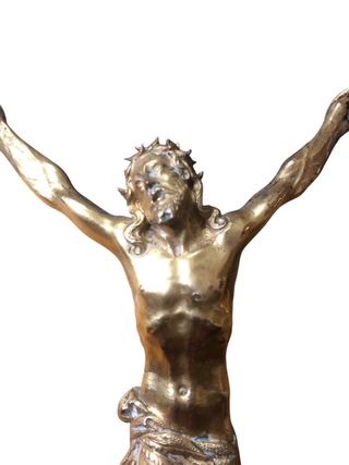 Antico Crocefisso in metallo e legno