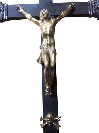 Antico Crocefisso in metallo e legno