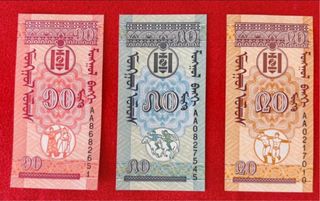 Banconote Mongolia 10, 20, 50 MONGOL ULS