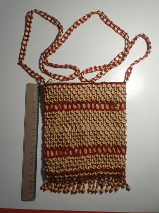 Borsetta vintage anni '20 perle beige e rosse