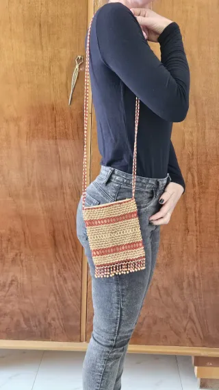 Borsetta vintage anni '20 perle beige e rosse