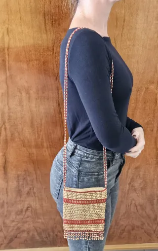 Borsetta vintage anni '20 perle beige e rosse