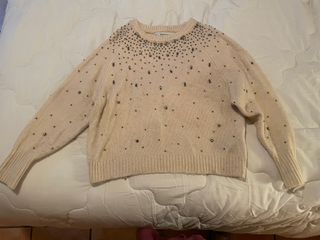 Jersey Zara blanco crema con Pedrería