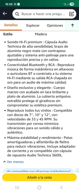 Tocadiscos Audizio Toledo Premium Negro/Plata