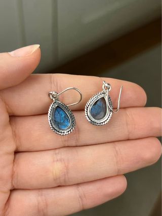 Pendientes Lágrima Mineral Labradorita Plata 925