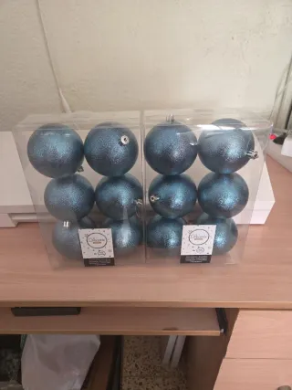 12 Bolas arbol navidad Azules con Relieve 8cm