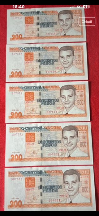 Banconote Cuba 200 Pesos (5 pezzi)