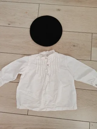 Camisa blanca casero, txapela talla 1-3 añ