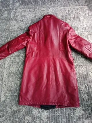 Giacca trench in vera pelle vintage bordeaux